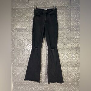 YMI JEANS black flare leg bell bottoms denim  raw hem jeans